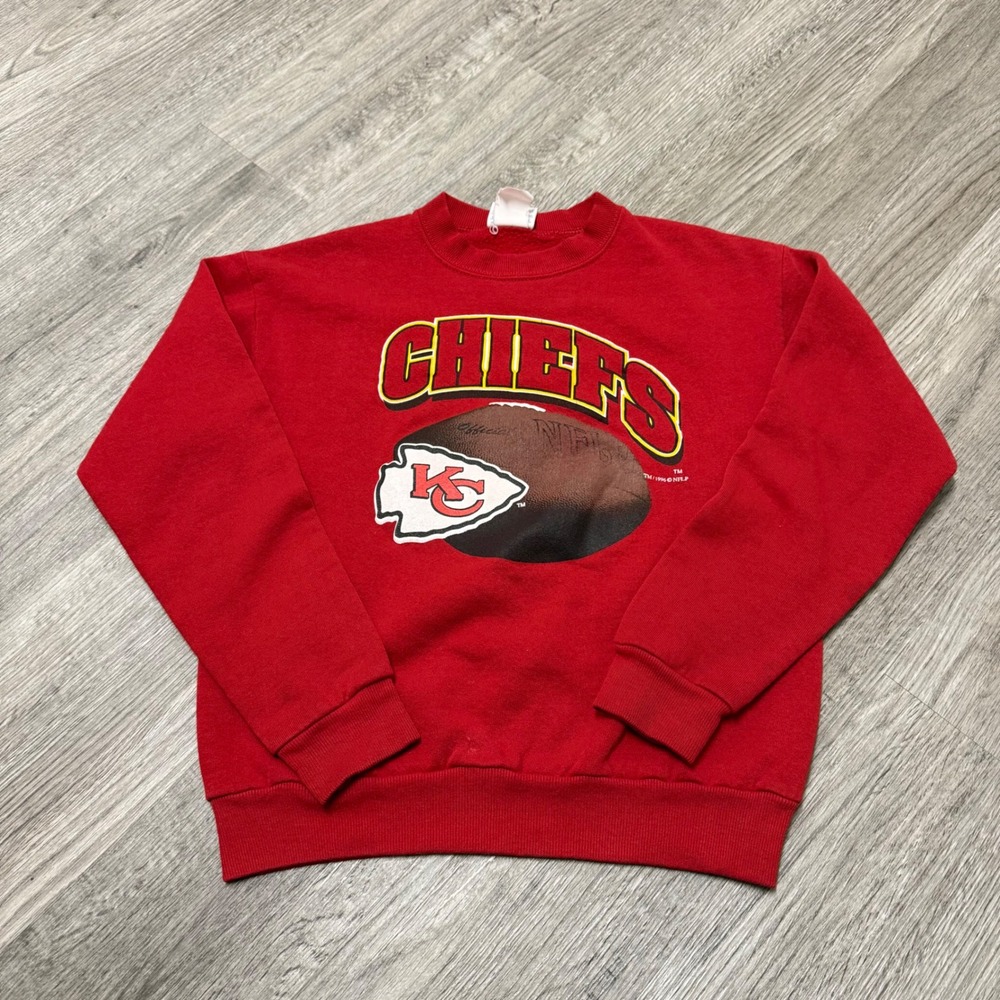 Vtg 1996 Kansas City Chiefs NFL Locker Line Red Crewneck Sweatshirt Youth Large